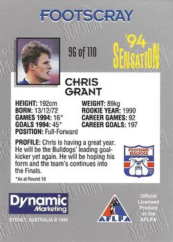 1994 AFL Sensation #96 Chris Grant Back